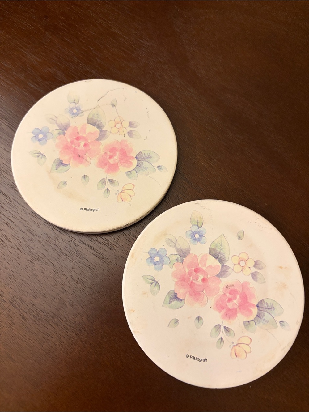 Vintage Pfaltzgraff Tea Rose Floral Stoneware Coasters pair VGUC!